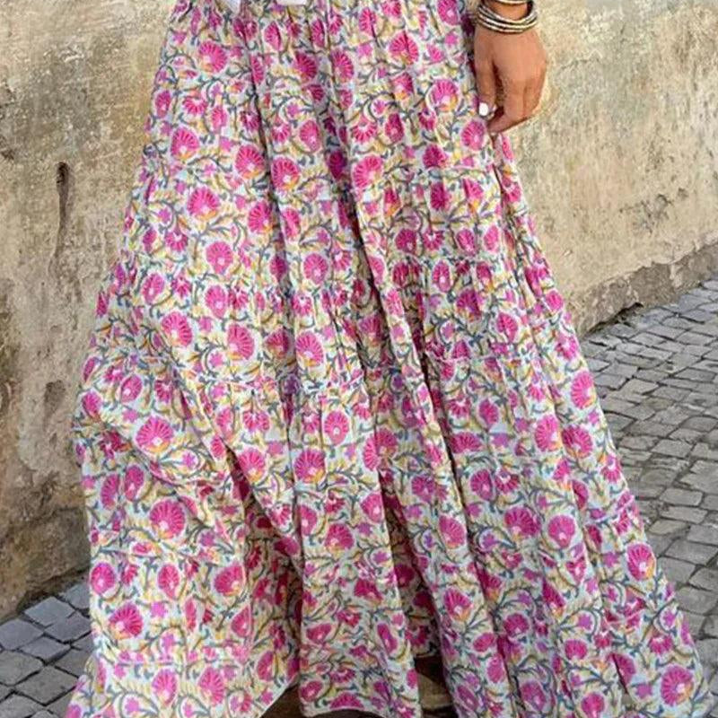 Women's Maxi Skirt - Flowy Full-Length - Elastic Waist - Bold Pattern Elegant Design