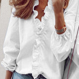 Women's long sleeve v-neck blouse with ruffles