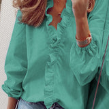 Women's long sleeve v-neck blouse with ruffles