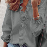 Women's long sleeve v-neck blouse with ruffles