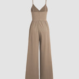 Women's Jumpsuit - Sleeveless V-Neck - Spaghetti Straps - Wide-Leg Full Length