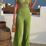 Women's jumpsuit with open back vneck and regular fit