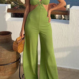 Women's jumpsuit with open back vneck and regular fit