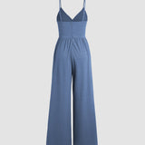 Women's Jumpsuit - Sleeveless V-Neck - Spaghetti Straps - Wide-Leg Full Length
