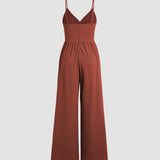 Women's Jumpsuit - Sleeveless V-Neck - Spaghetti Straps - Wide-Leg Full Length