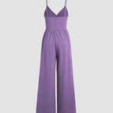 Women's Jumpsuit - Sleeveless V-Neck - Spaghetti Straps - Wide-Leg Full Length