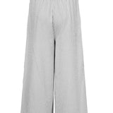 Women's High-Waisted Culottes - Wide Leg - Striped Pattern - Cropped Length - Button Detail