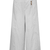 Women's High-Waisted Culottes - Wide Leg - Striped Pattern - Cropped Length - Button Detail