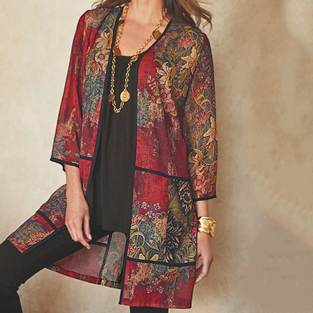 Women’s Tunic Blouse – Relaxed Fit – Sheer Breathable Fabric – 3/4 Sleeve – Printed Pattern