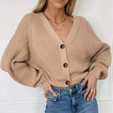 Women’s Cardigan Jacket – Chunky Knit – Relaxed Fit – V-Neck Button Front – Ribbed Hem