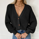 Women’s Cardigan Jacket – Chunky Knit – Relaxed Fit – V-Neck Button Front – Ribbed Hem