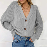 Women’s Cardigan Jacket – Chunky Knit – Relaxed Fit – V-Neck Button Front – Ribbed Hem