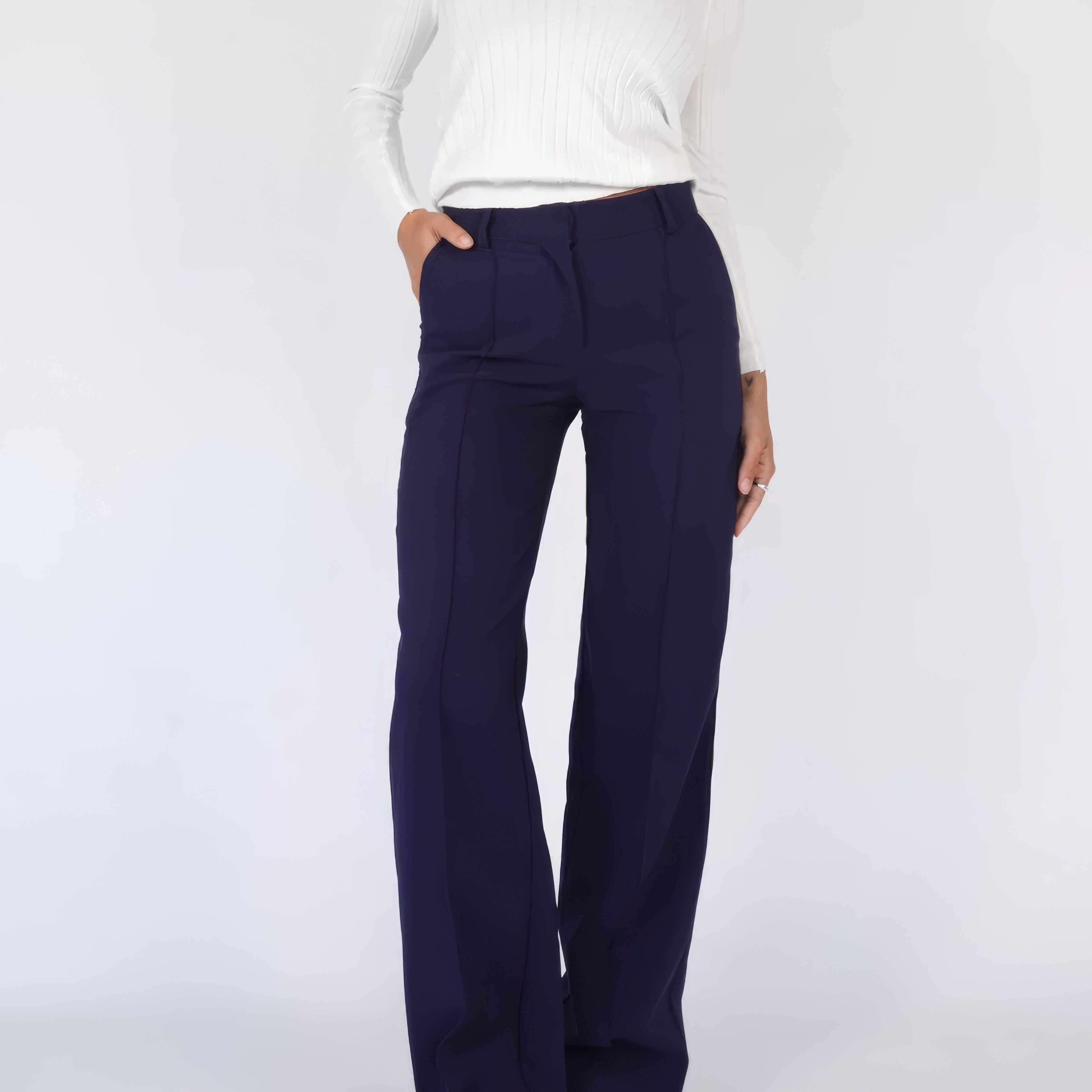 Women's High-Waisted Wide-Leg Trousers - Tailored Fit - Full Length - Elegant & Versatile