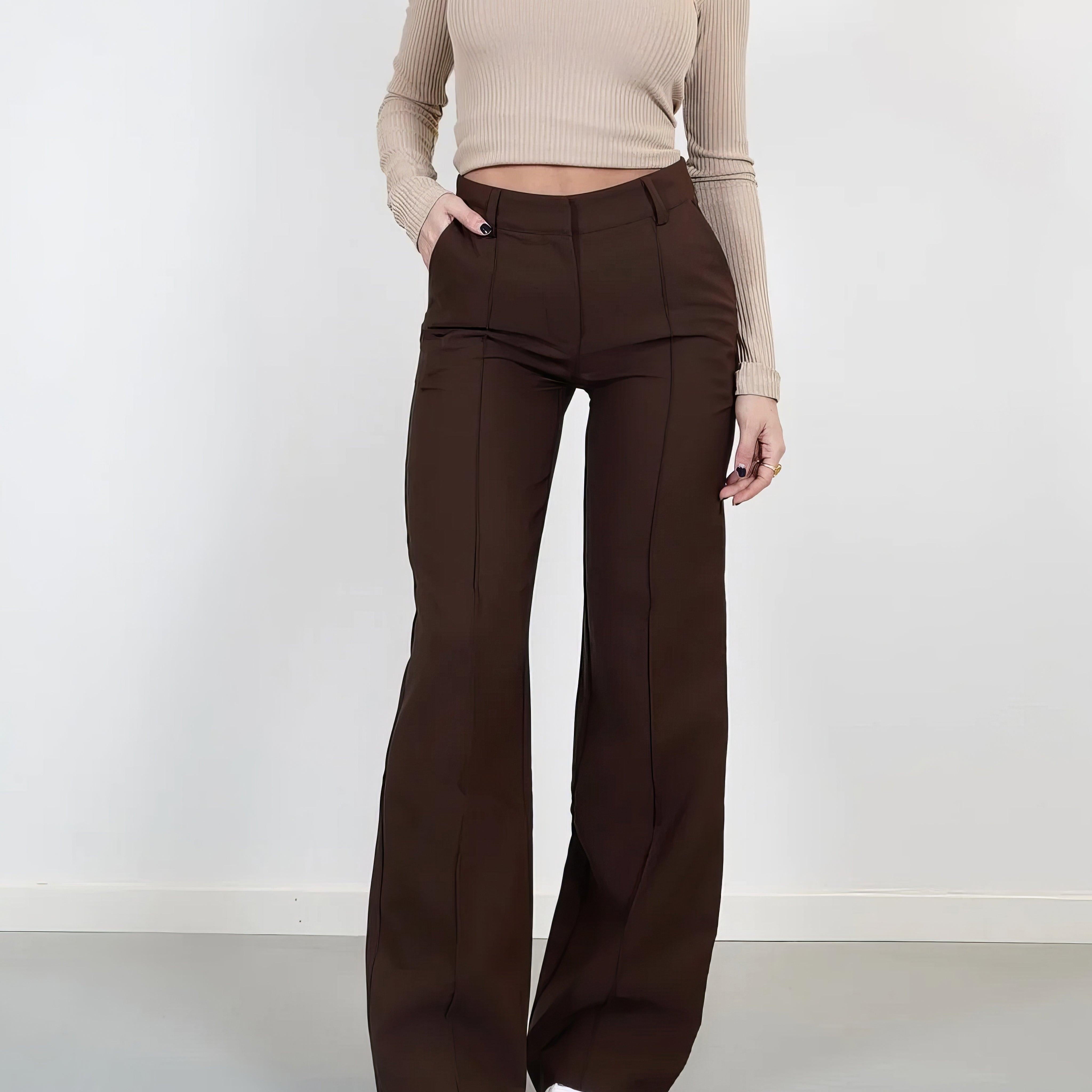 Women's High-Waisted Wide-Leg Trousers - Tailored Fit - Full Length - Elegant & Versatile