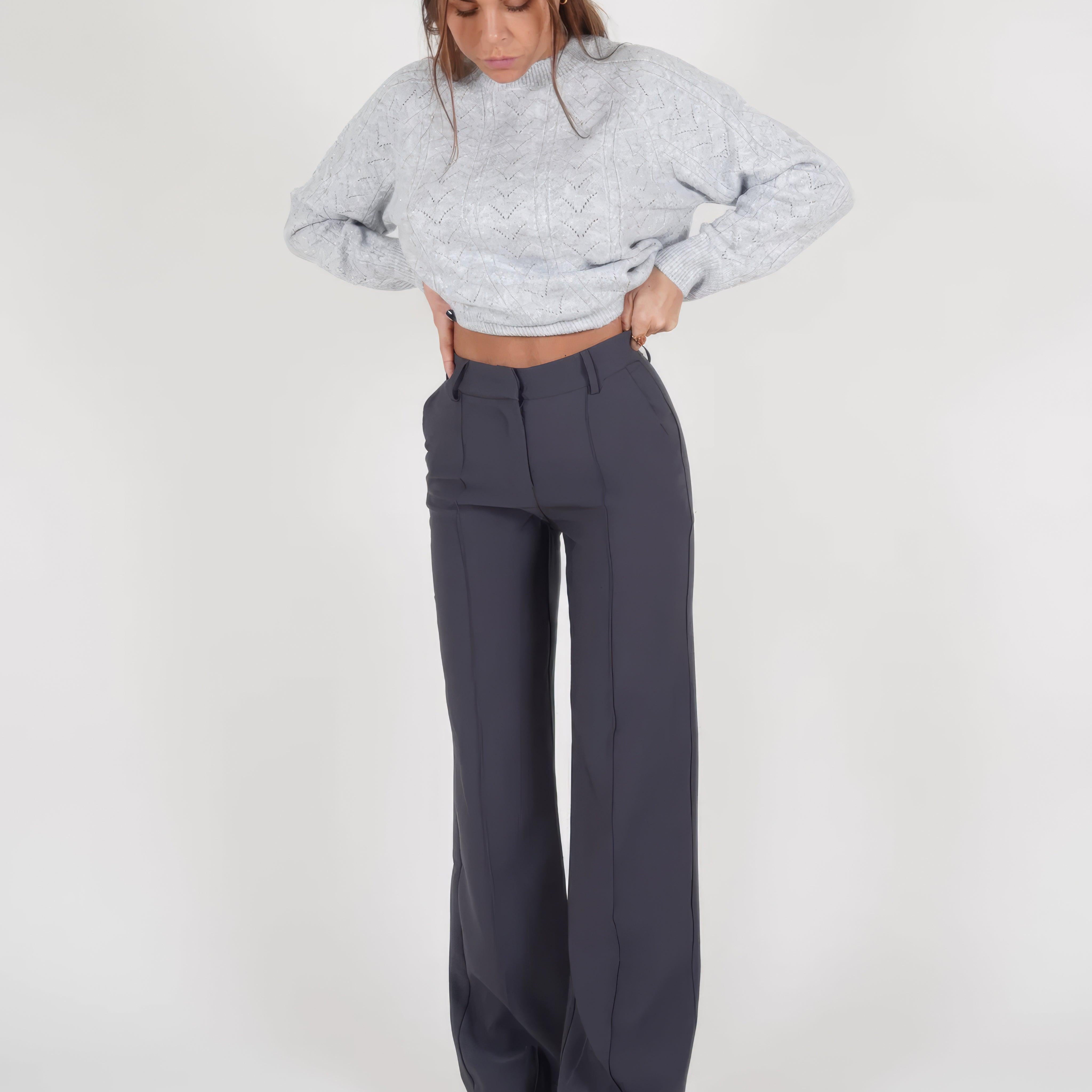 Women's High-Waisted Wide-Leg Trousers - Tailored Fit - Full Length - Elegant & Versatile