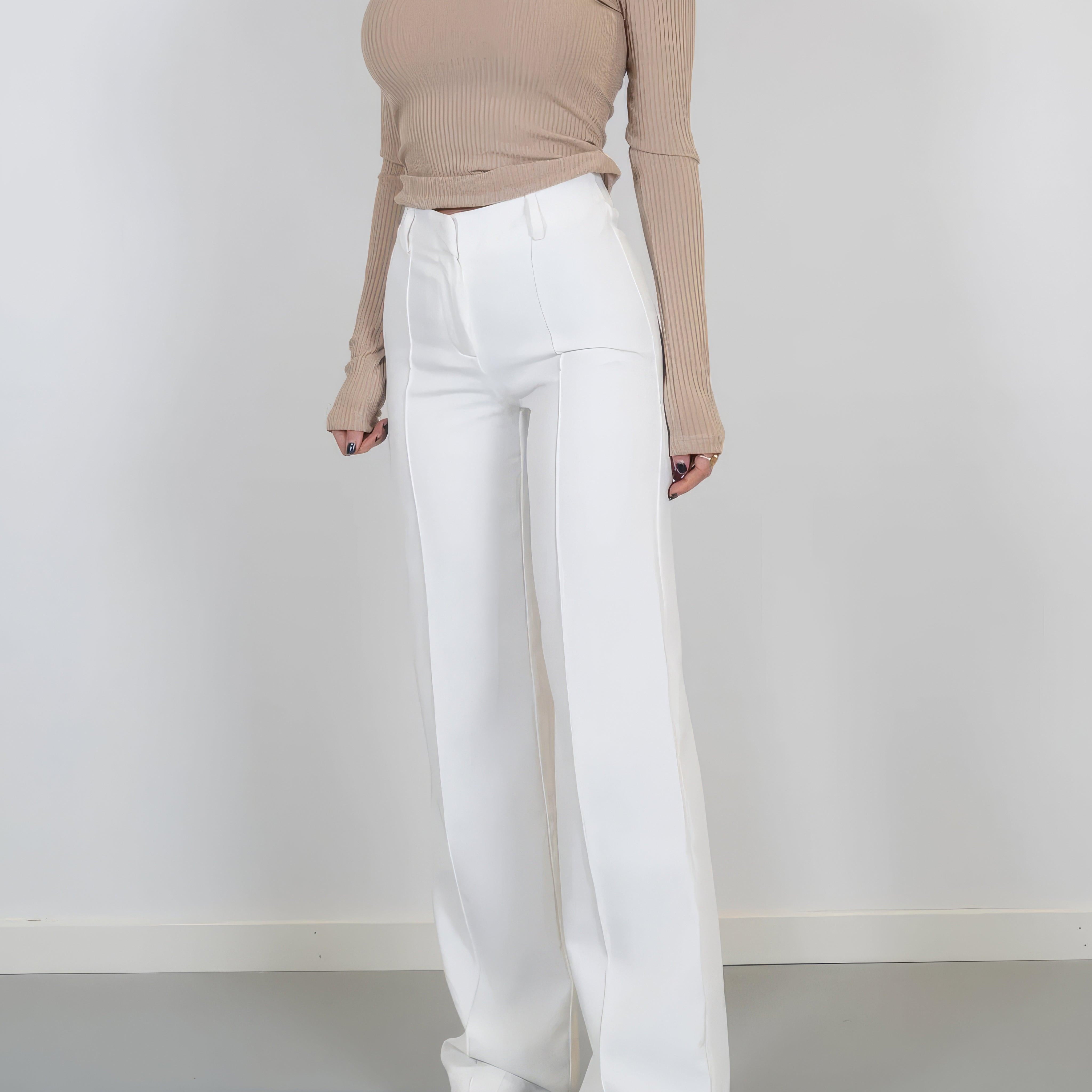Women's High-Waisted Wide-Leg Trousers - Tailored Fit - Full Length - Elegant & Versatile