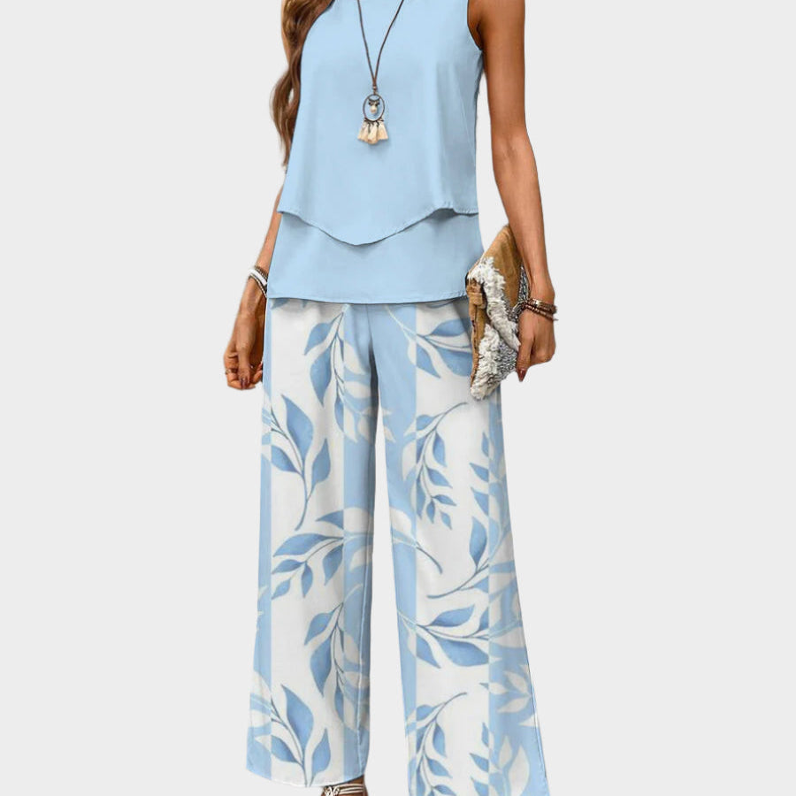 Arabella | Sleeveless Blouse and Patterned Trousers