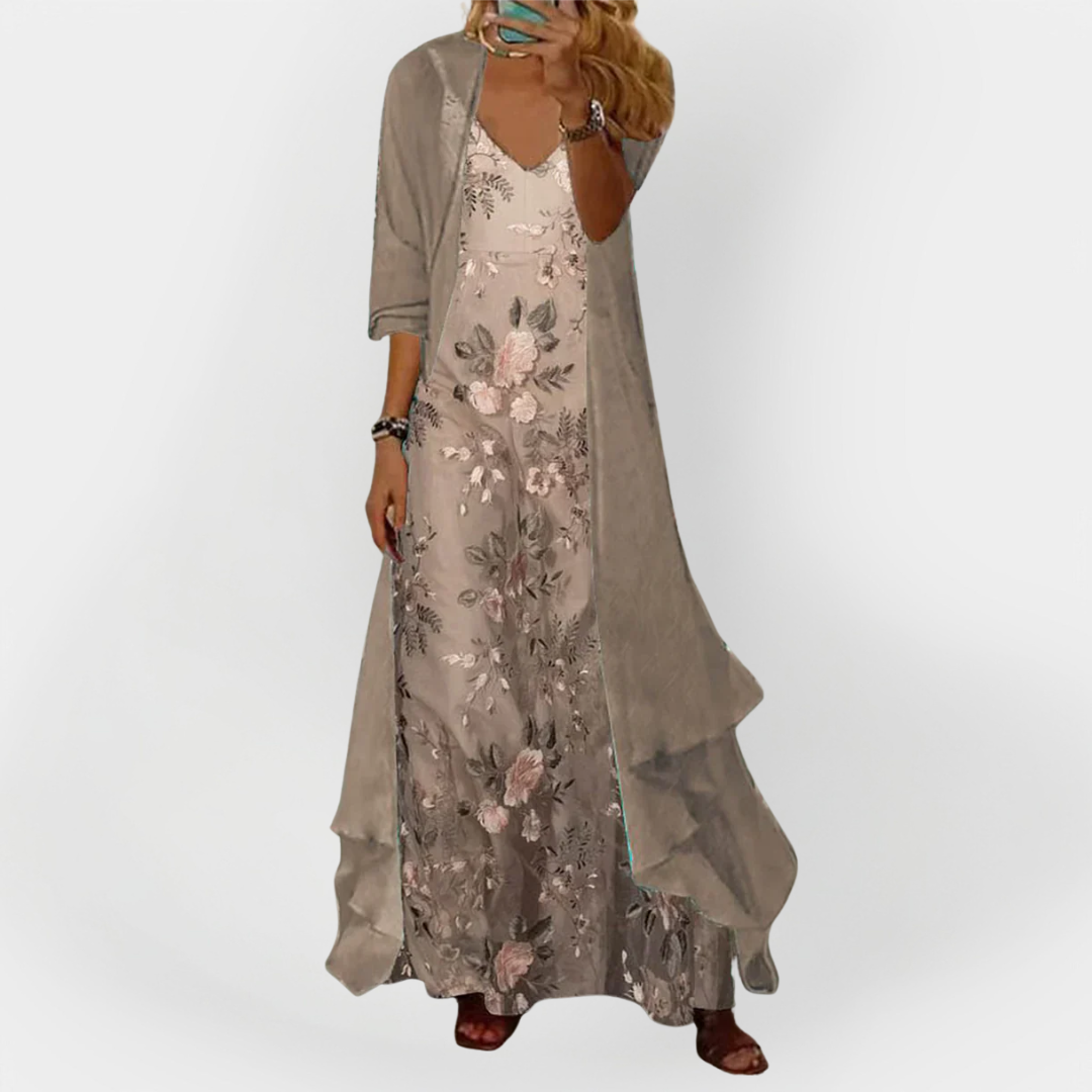 Charlotte | Extravagant Maxi Dress Cardigan Ensemble