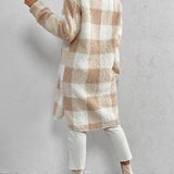 Women's plaid jacket with plush collar and buttons