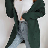 Women's ribbed open-front cardigan with hood and pockets