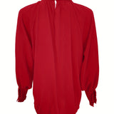 Tie-neck blouse with puff sleeves for women