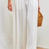 Women's Palazzo Trousers - High Waist - Wide Leg - Elastic Drawstring - Full Length