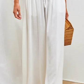Women's Palazzo Trousers - High Waist - Wide Leg - Elastic Drawstring - Full Length