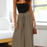 Women's Palazzo Trousers - High Waist - Wide Leg - Elastic Drawstring - Full Length