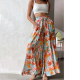 Women's Palazzo Trousers - High Waist - Wide Leg - Elastic Drawstring - Full Length