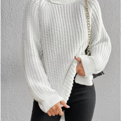 Grace | Full Size Turtle Ribbed Knit Slit Sweater