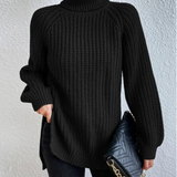 Grace | Full Size Turtle Ribbed Knit Slit Sweater