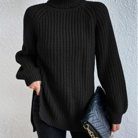Grace | Full Size Turtle Ribbed Knit Slit Sweater