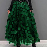 Elegant Tulle Patchwork Skirt for Women - Black Polka Dot Midi
