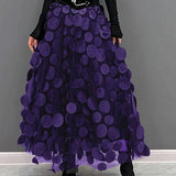 Elegant Tulle Patchwork Skirt for Women - Black Polka Dot Midi