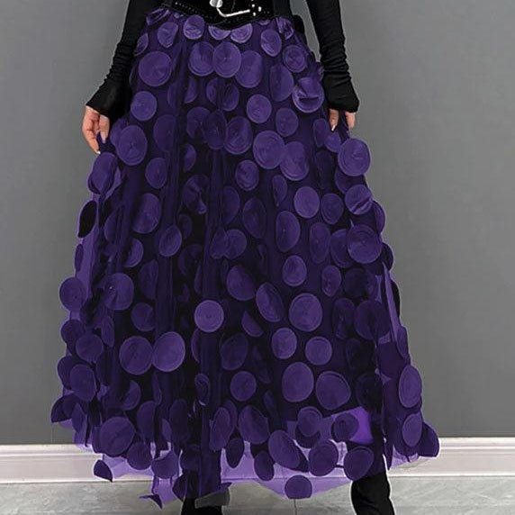 Elegant Tulle Patchwork Skirt for Women - Black Polka Dot Midi