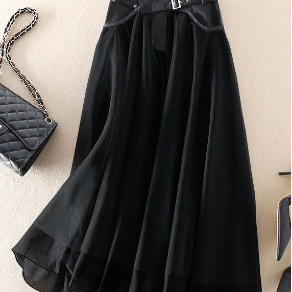 Women's high waist long mesh skirt