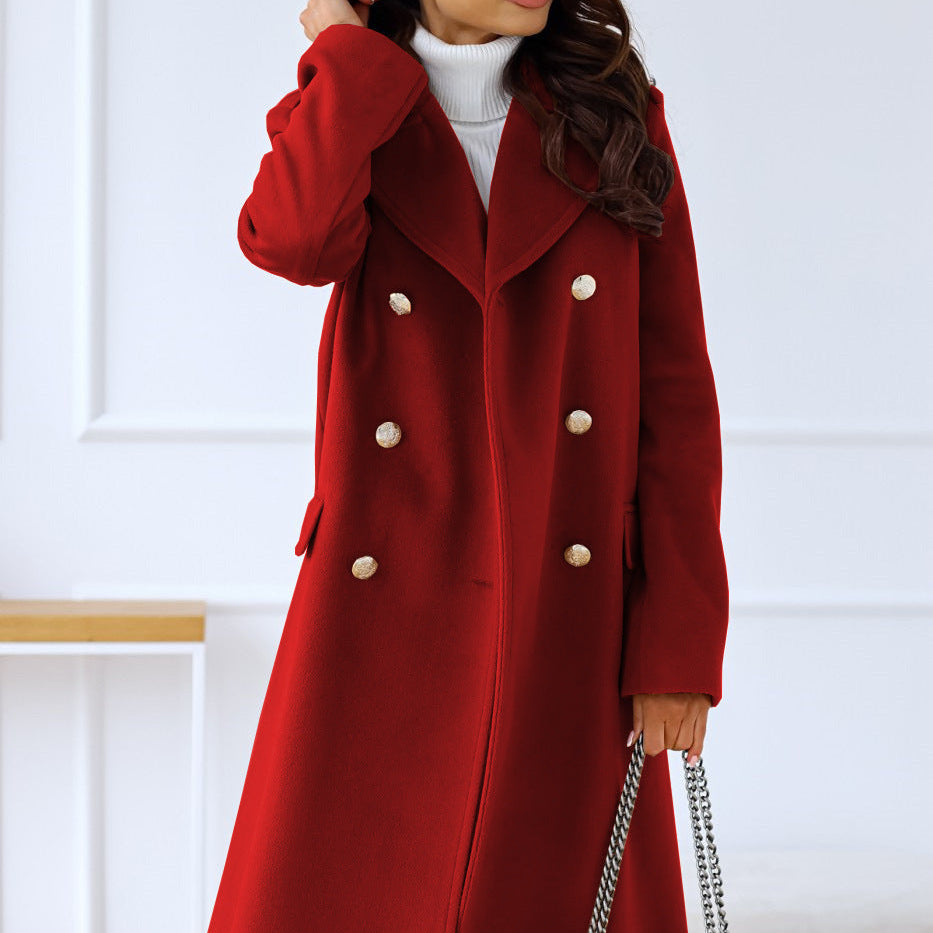 Women's lapel collar long sleeve double-breasted jacket
