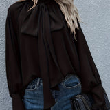 Tie-neck blouse with puff sleeves for women