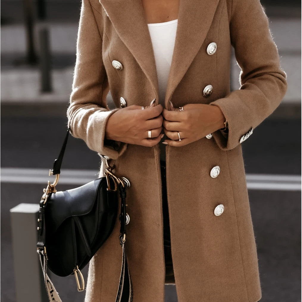 Women’s Blazer Coat – Tailored Fit – Wool Feel – Double-Breasted – Suit Collar