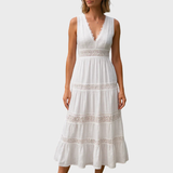 Georgia | Sleeveless Boho-Style Midi Dress with Lace Details