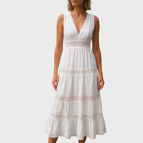 Georgia | Sleeveless Boho-Style Midi Dress with Lace Details