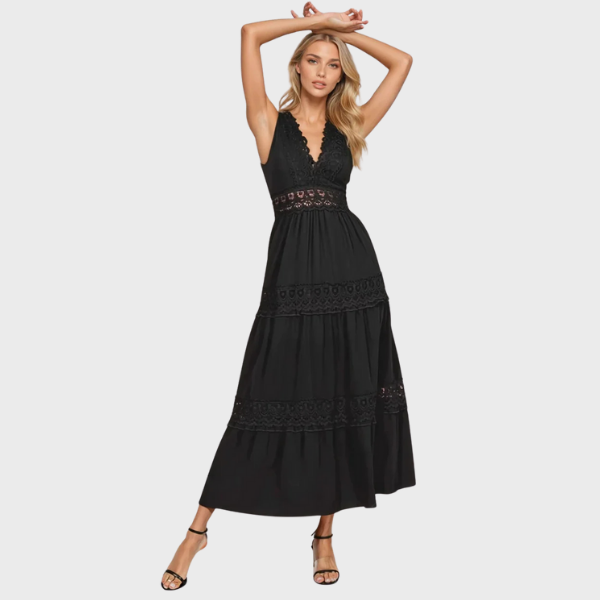 Georgia | Sleeveless Boho-Style Midi Dress with Lace Details