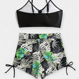 Isabella | High-Waisted Tropical Print Strappy Bikini