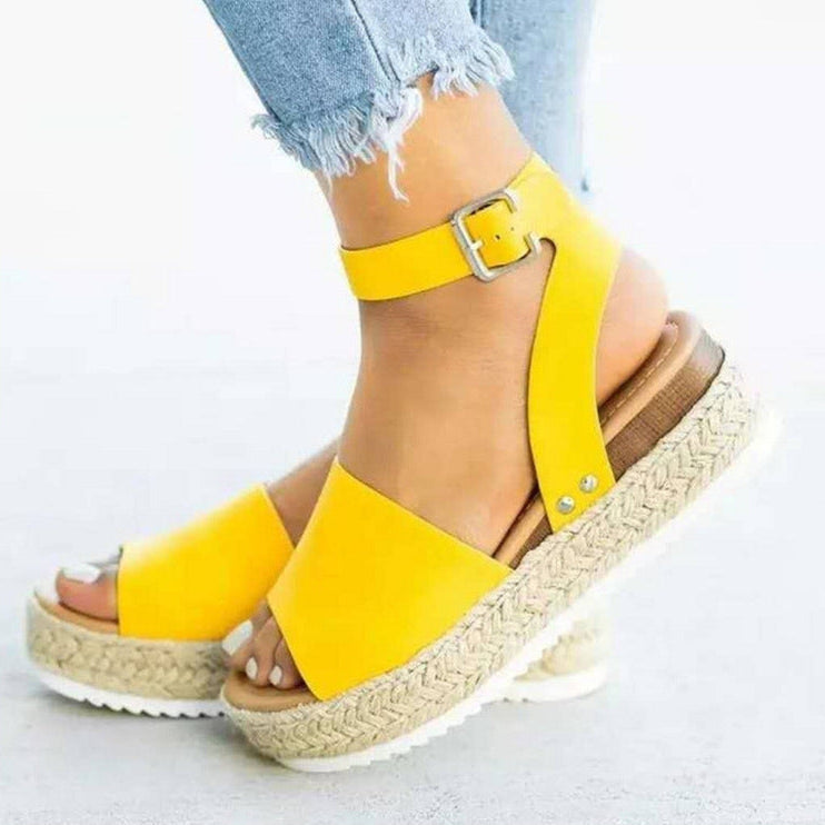 Women’s Wedge Sandals – Platform Sole – Jute Wrapped Heel – Ankle Strap – Cushioned Footbed