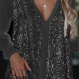 Long Sleeve Sequin V-Neck Blouse