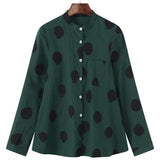 Women’s Blouse – Relaxed Fit – Polka Dot – Button Front – Long Sleeve – Breathable Blend