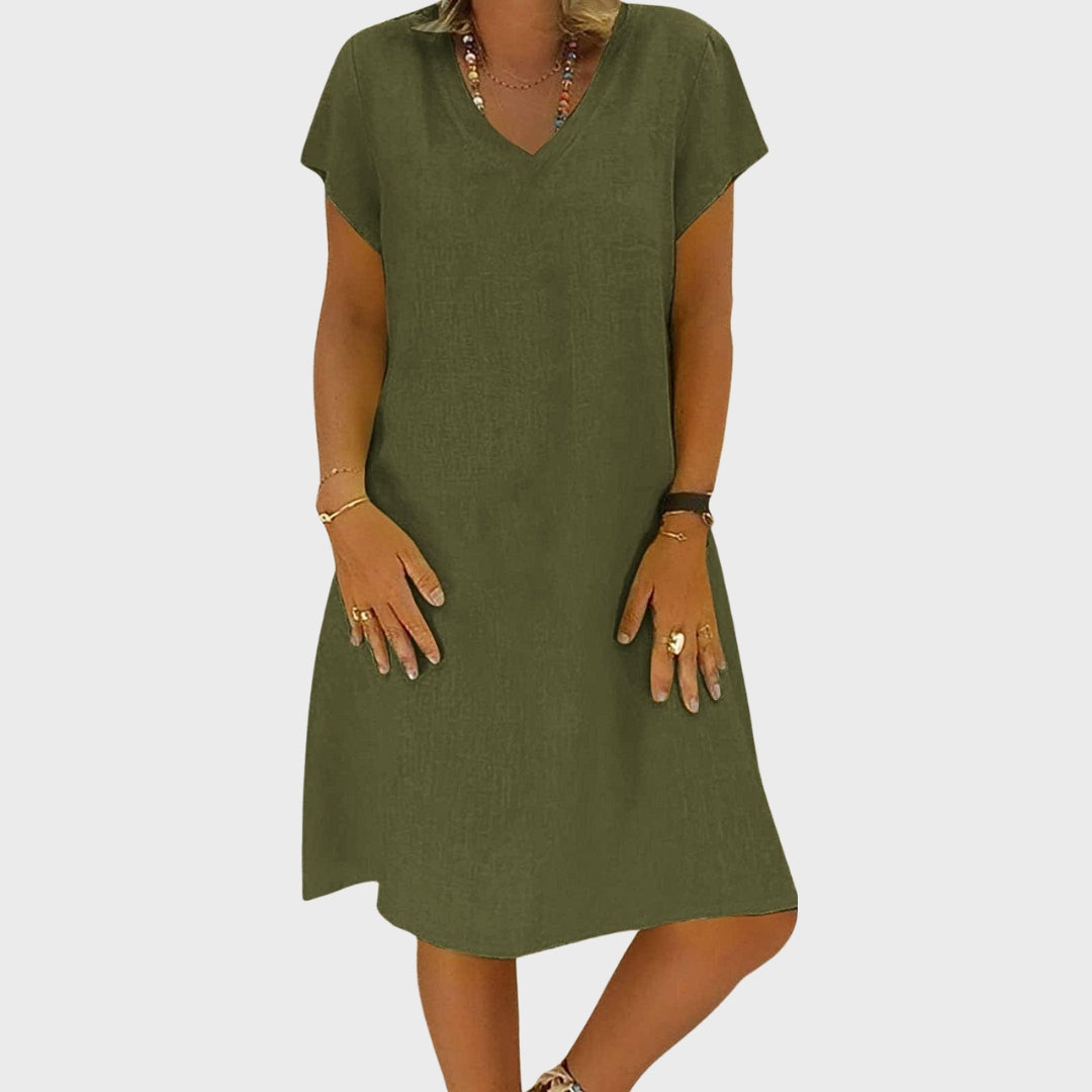 Mariselle | V-Neck Tunic Dress with Cap Sleeves