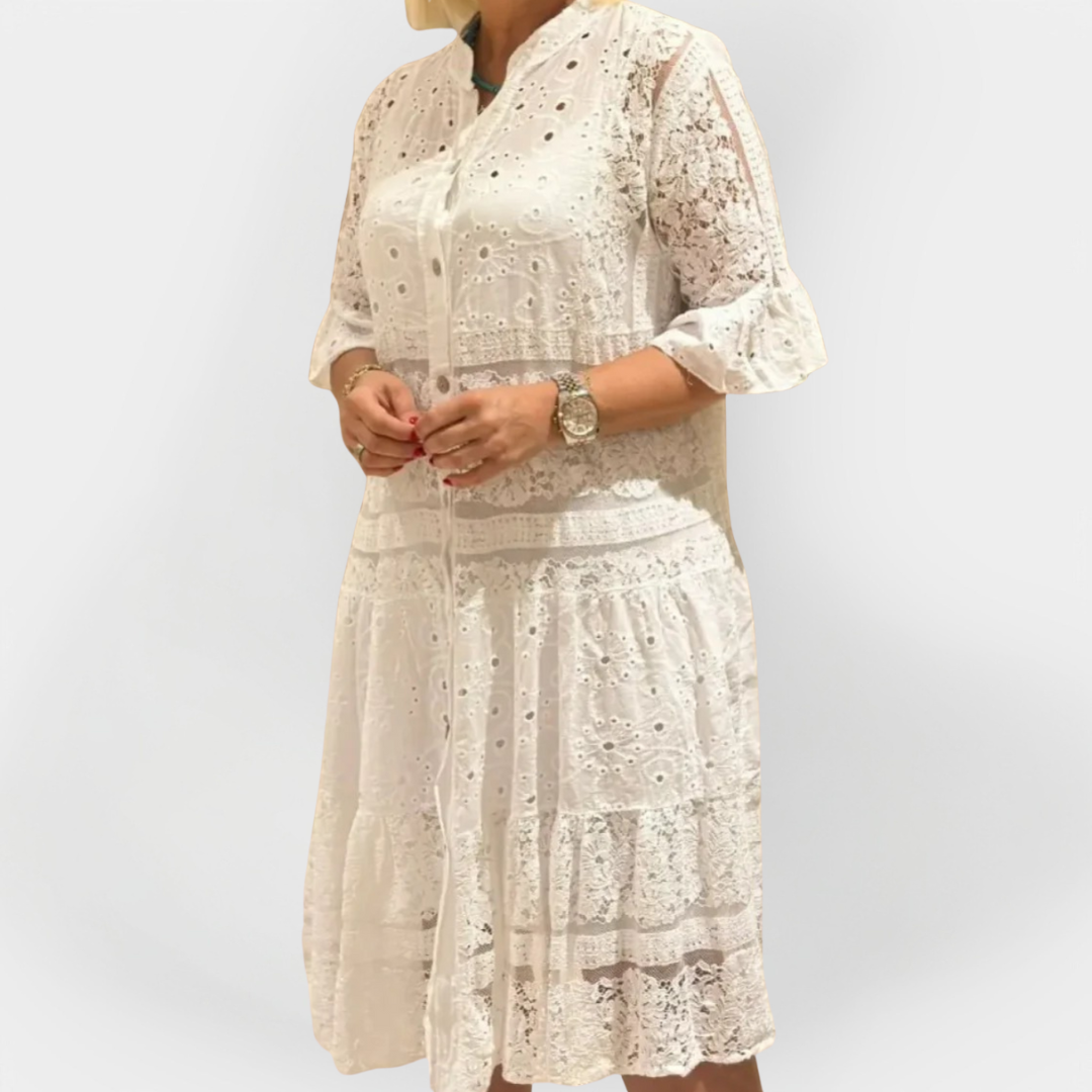 Christabella | Delicate Embroidered Lace Front Buttons