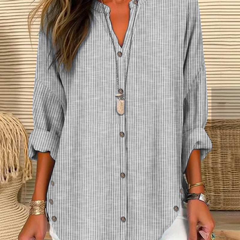 Striped button closure blouse for women