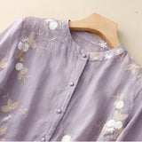 Women’s Blouse – Breathable material – Relaxed Fit – Embroidered – Button-Down – 3/4 Sleeve